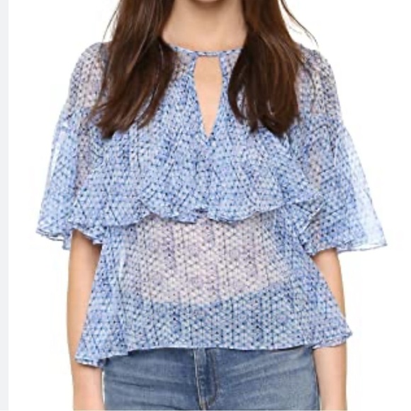 Rebecca Taylor Shibori Printed Silk Ruffle Blouse Size S - Picture 3 of 13